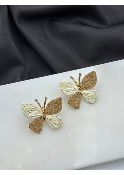 Kahve Tonları Kelebek Figürlü Tasarım Yaz Konseptli Küpe modelleri