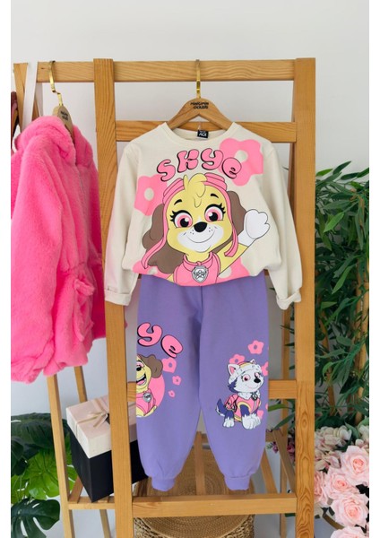 Sky Köpek Baskılı Renkli Kız Çocuk 2 li takım - Lila