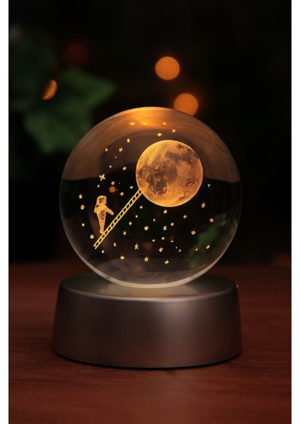 3D Ay Merdiveni Temalı Kristal Küre LED Gece Lambası – Rgb LED Pilli Lamba