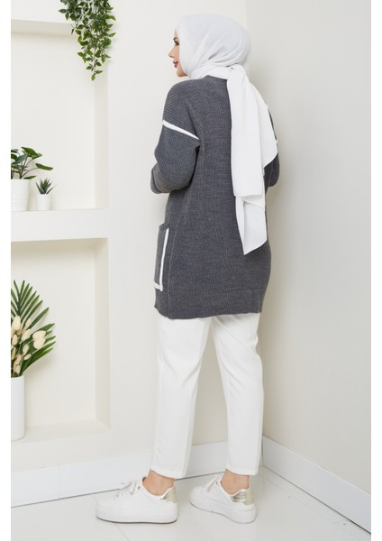 Kadın Şerit Detaylı Cepli Selanik Örgü Salaş Triko Hırka -PMK440 fırsatları
