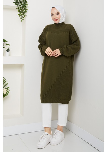 Kadın Yarım Balıkçı Yaka Örgü Detaylı Triko Tunik -PMK442 fırsatları