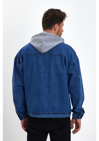 Erkek Bol Cepli Oversize Kapşonlu Mavi Kot Ceket modelleri