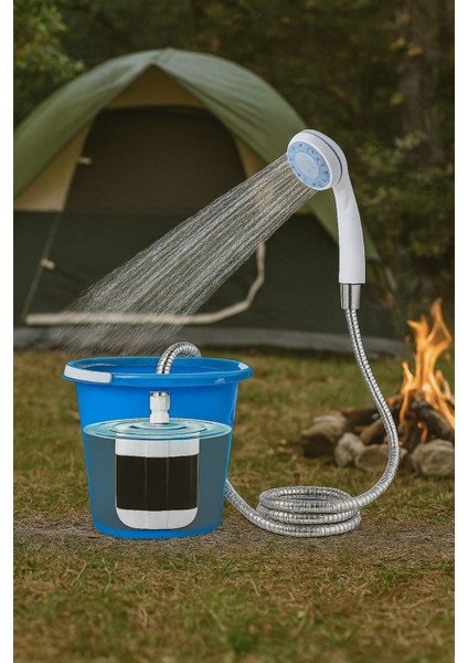 Portatif Şarjlı Kamp Bahçe Outdoor Duş Başlıklı Seyyar Duş Seti 150 cm