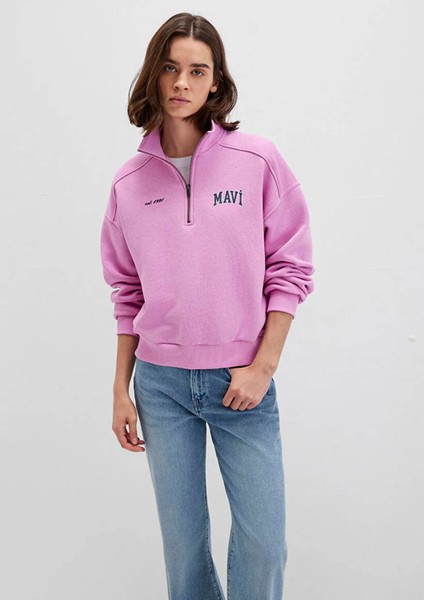Mavi Logo Baskılı Yarı Fermuarlı Pembe Sweatshirt 1S10373-71067 fiyatları