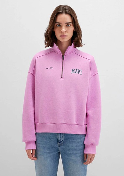 Mavi Logo Baskılı Yarı Fermuarlı Pembe Sweatshirt 1S10373-71067 modelleri