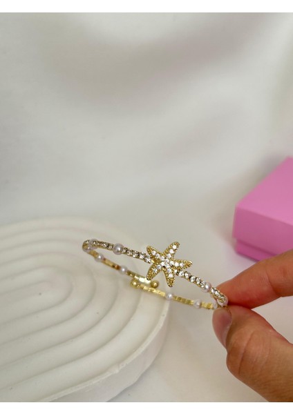 Taşlı Su Yolu Esnek Deniz Yıldızı Şık Bileklik Altın Gümüş Renk Sevgiliye Kız Arkadaşa Hediye Kutulu indirimleri