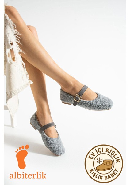 Kadın Kışlık Kemerli Tokalı Peluş Yünlü Tüylü Çeyiz Bohça Pofuduk Ev Içi Dış Mekan Babet