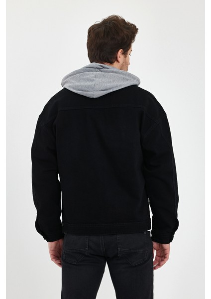 Erkek Bol Cep Oversize Kapşonlu Siyah Kot Ceket modelleri