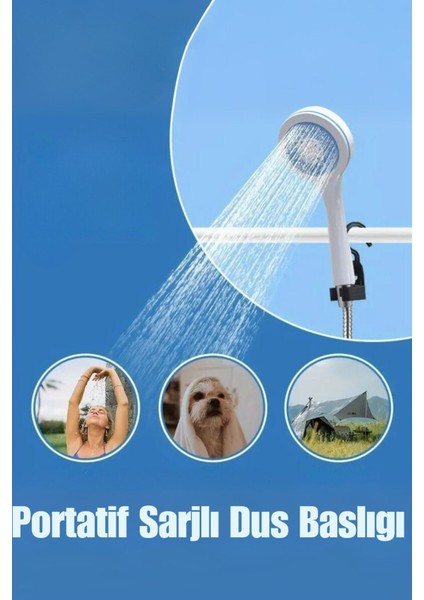 Portatif Şarjlı Kamp Bahçe Outdoor Duş Başlıklı Seyyar Duş Seti 150 cm