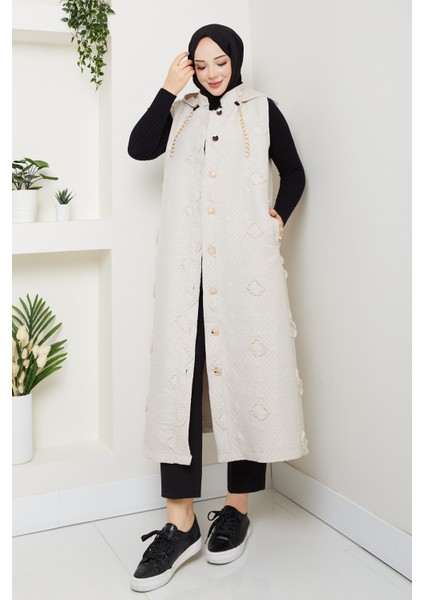 Kadın Kapüşonlu Cepli Jakarlı Kapitone Yelek -PMK444 fırsatları