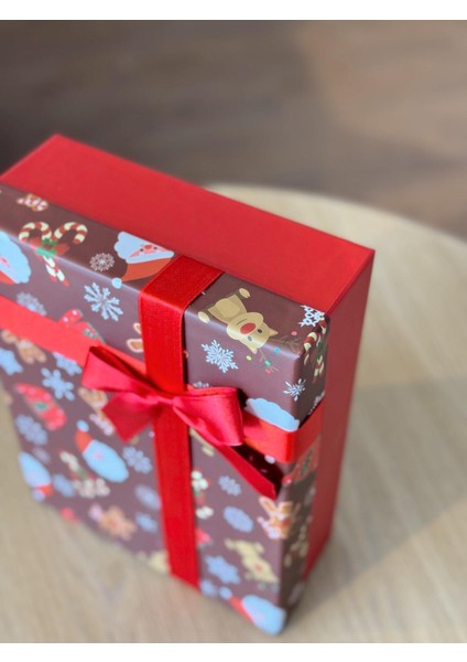 Yılbaşı Temalı 3 Lü Dekoratif Fiyonklu Hediye Kutusu Kahverengi Orta-Büyük Boy 35X25X13 cm modelleri