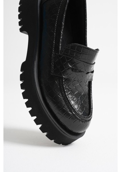 Noir Kadın Günlük Siyah Kroko Loafer Ayakkabı modelleri