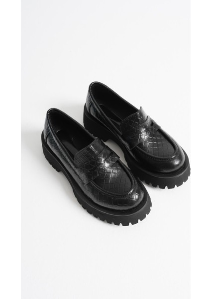 Noir Kadın Günlük Siyah Kroko Loafer Ayakkabı indirimleri
