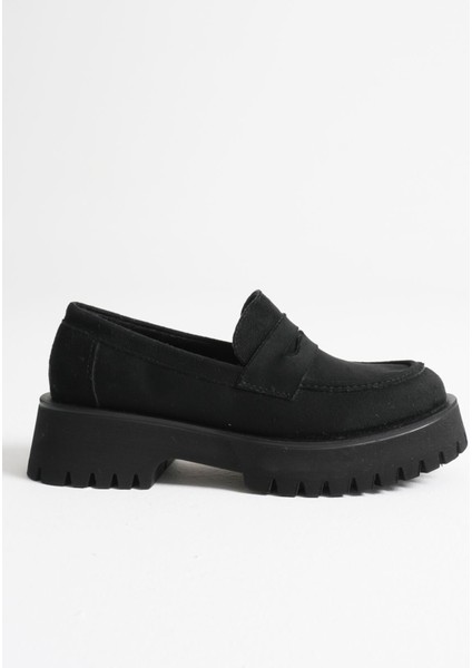 Noir Kadın Günlük Siyah Süet Loafer Ayakkabı