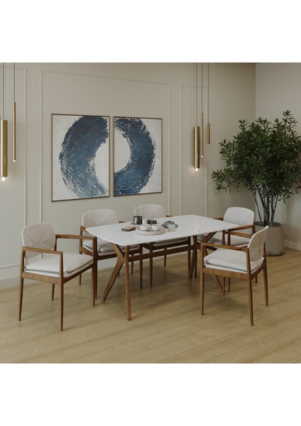 80 x 140 Mutfak Masası Marmo Beyaz-Ceviz Mdf Salon ve Mutfak Masası Viktoria Model