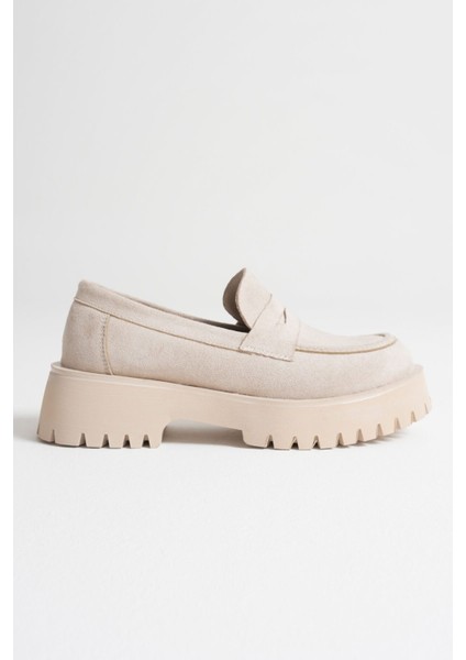 Noir Kadın Günlük Bej Süet Loafer Ayakkabı