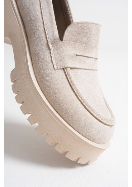 Noir Kadın Günlük Bej Süet Loafer Ayakkabı modelleri