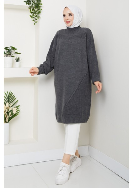 Kadın Yarım Balıkçı Yaka Örgü Detaylı Triko Tunik -PMK442 fiyatları