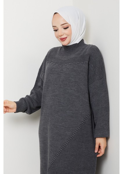 Kadın Yarım Balıkçı Yaka Örgü Detaylı Triko Tunik -PMK442 indirimleri