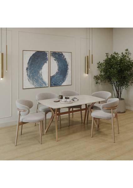 80 x 140 Mutfak Masası Traverten-Ceviz Mdf Salon ve Mutfak Masası Viktoria Model