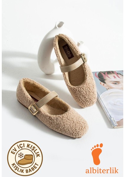 Kadın Kışlık Kemerli Tokalı Peluş Yünlü Tüylü Çeyiz Bohça Pofuduk Ev Içi Dış Mekan Babet