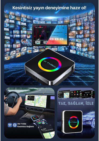 Android 13 Carplay Android Auto Ai Box, 4gb Ram 64GB Rom, Netflix Youtube Video Oynatma Destekli Mactivepro