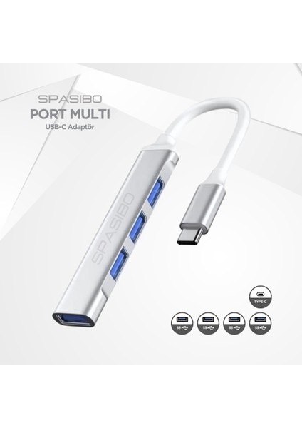 Port Multi Usb-C To USB 3.0 Adaptör | Hızlı Veri Transferi 4'ü 1 Arada Çok Fonksiyonlu Çözüm modelleri