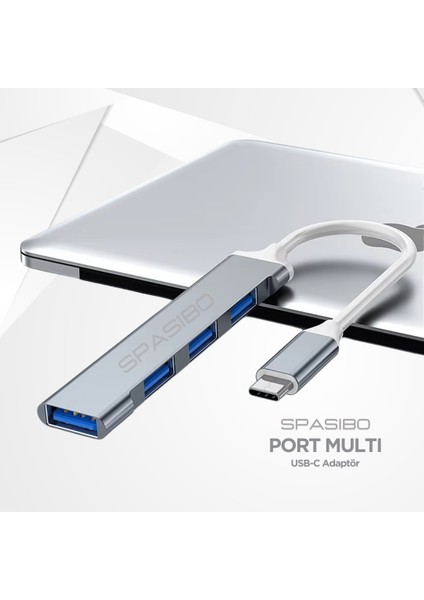 Port Multi Usb-C To USB 3.0 Adaptör | Hızlı Veri Transferi 4'ü 1 Arada Çok Fonksiyonlu Çözüm