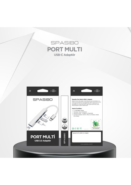 Port Multi Usb-C To USB 3.0 Adaptör | Hızlı Veri Transferi 4'ü 1 Arada Çok Fonksiyonlu Çözüm