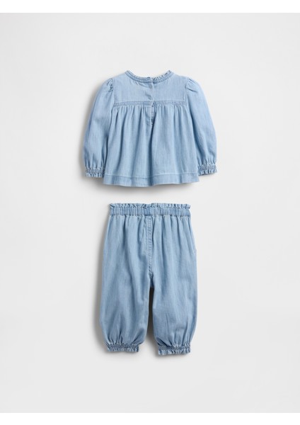 Bebek Açık Mavi Denim Volanlı Outfit Set modelleri