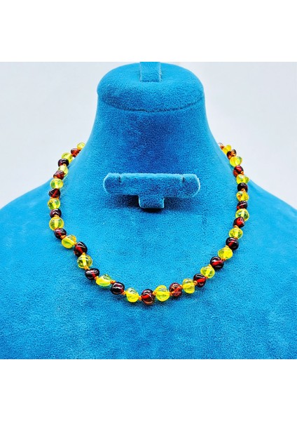 Çift Renkli Orijinal Damla Kehribar Bebek Kolye