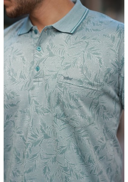 Erkek Yakalı Jakar Baskılı Kısa Kollu T-Shirt modelleri