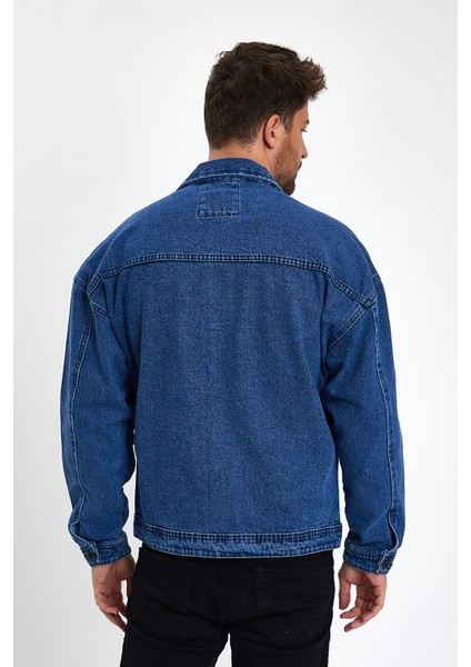 Erkek Büyük Göğüs Cepli Oversize Mavi Kot Ceket fiyatları