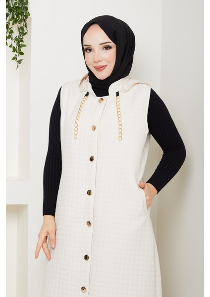 Kadın Büyük Beden Gold Detaylı Cepli Kapitone Yelek -PMK445 fiyatları