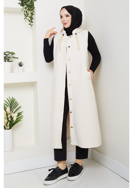 Kadın Büyük Beden Gold Detaylı Cepli Kapitone Yelek -PMK445 fırsatları