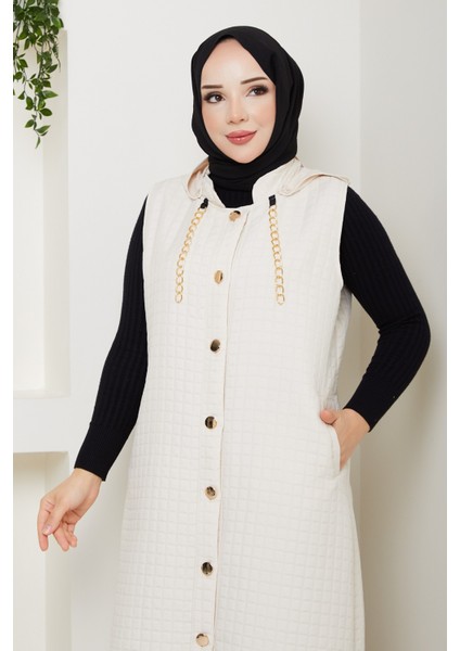 Kadın Büyük Beden Gold Detaylı Cepli Kapitone Yelek -PMK445 indirimleri