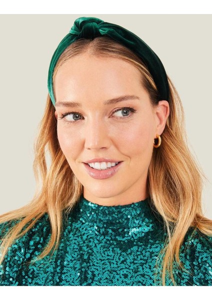 Yeşil Düğüm Kadife Saç Bandı modelleri