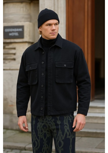Erkek Büyük Göğüs Cepli Oversize Siyah Kot Ceket fiyatları