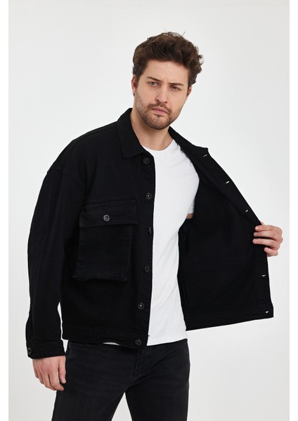 Erkek Büyük Göğüs Cepli Oversize Siyah Kot Ceket fırsatları