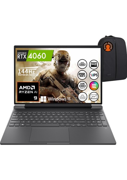 Victus Amd Ryzen 9 8945HS 64GB 2tb SSD RTX4060 WIN11 15.6" Taşınabilir Oyuncu Bilgisayarı