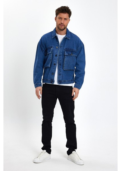 Erkek Büyük Göğüs Cepli Oversize Mavi Kot Ceket indirimleri