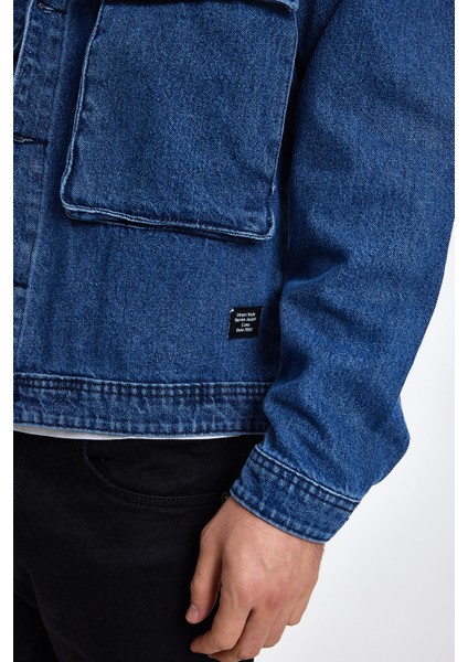 Erkek Büyük Göğüs Cepli Oversize Mavi Kot Ceket