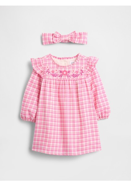 Bebek Pembe Gingham Elbise Seti