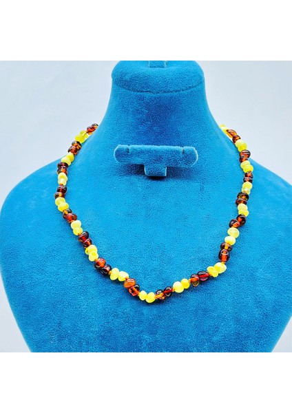 Çift Renk Orijinal Damla Kehribar Bebek Kolye