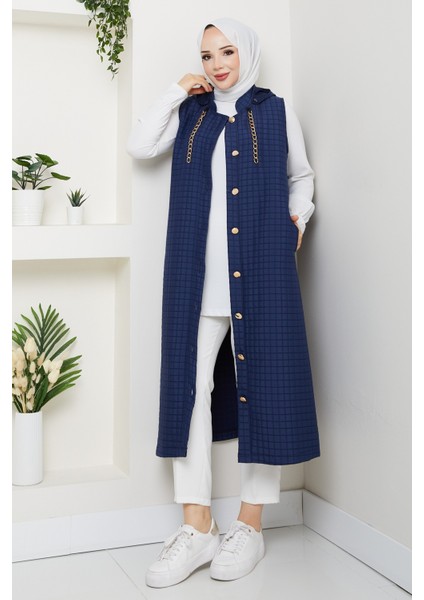 Kadın Büyük Beden Gold Detaylı Cepli Kapitone Yelek -PMK445