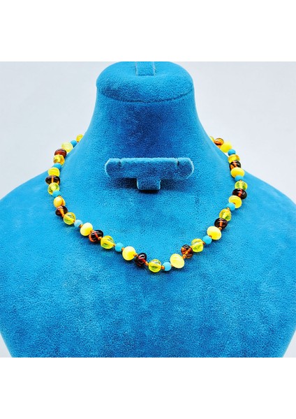 Firuze ve Orijinal Damla Kehribar Karışımı Bebek Kolye