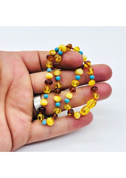 Firuze ve Orijinal Damla Kehribar Karışımı Bebek Kolye modelleri