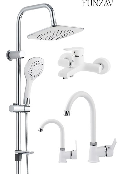 Cygnus Beyaz Tepe Duş Robotu Banyo Lavabo Mutfak Evye Bataryası Duş Seti