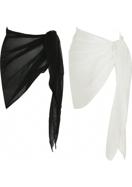 Kadın Siyah Beyaz Transparan Belden Bağlamalı Pareo 2'li fiyatları