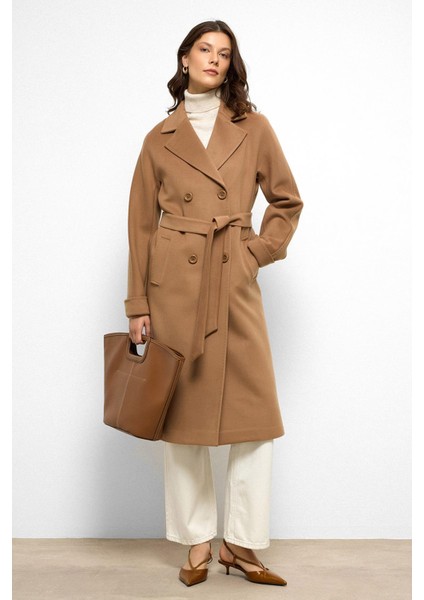 Yarasa Kol Punto Dikiş Detaylı Kaşmir Kaban Kamel 3101 fiyatları